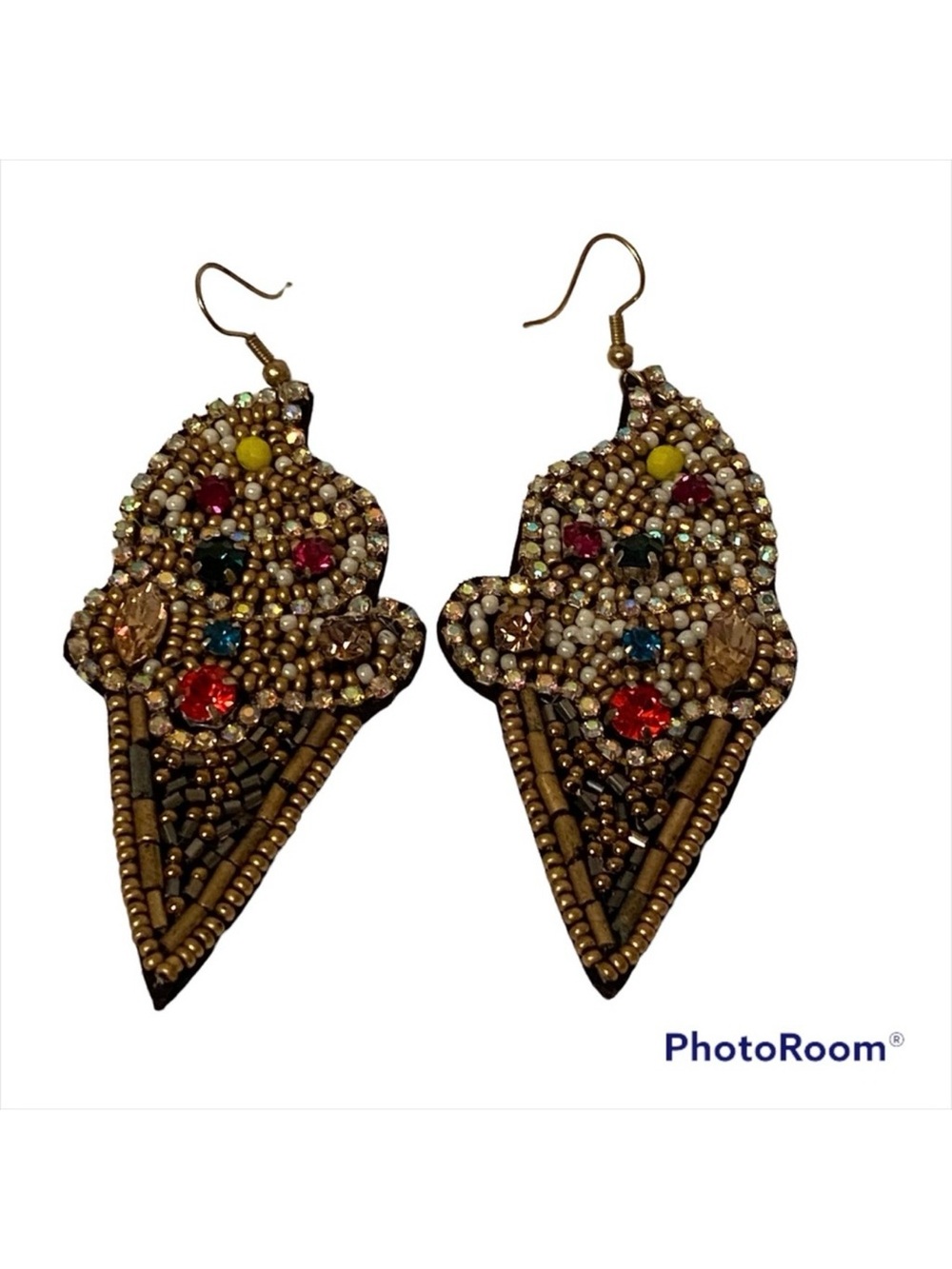 EARRINGS NEW ICE CREAM CONES DANGLE DROP PIERCED MULTI COLOR SEED BEADS NWOT